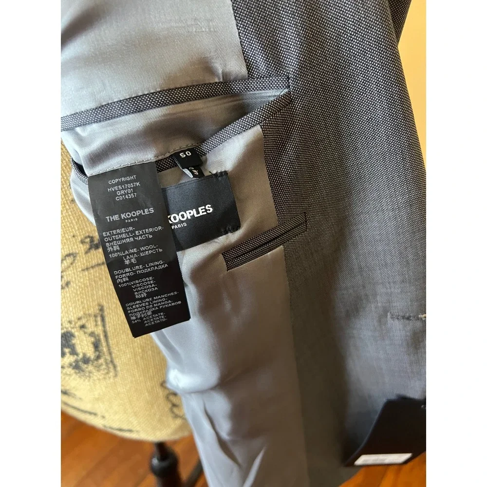 The Kooples Paris Mens Slim Fit Grey‎ Shawl Collar Blazer Suit Jacket Size 50S